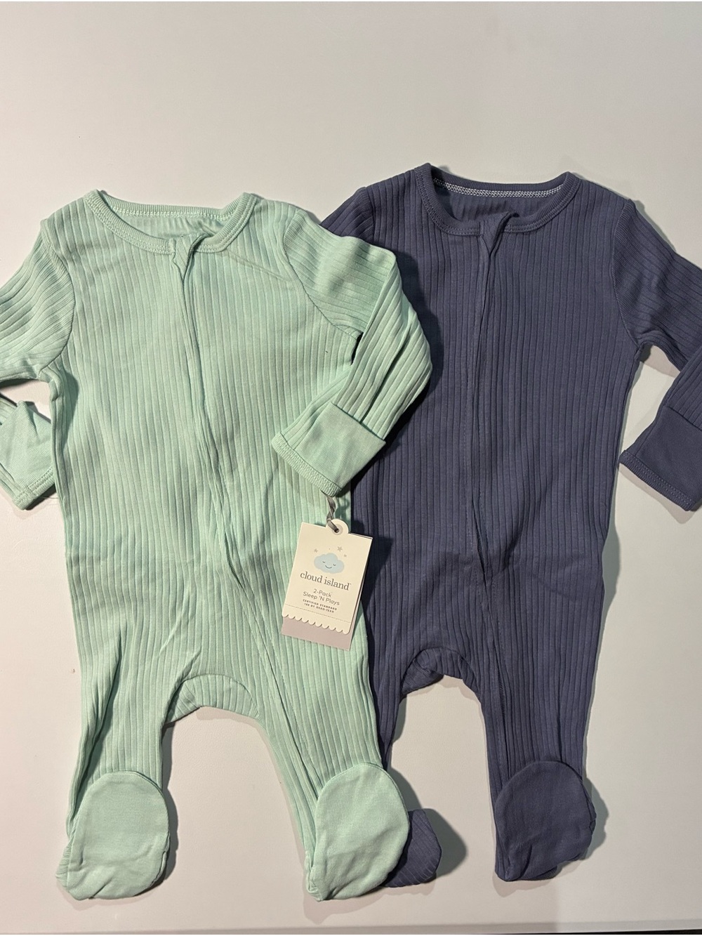 cloud island Ribbed Footed One-Piece in Mint Green & Navy